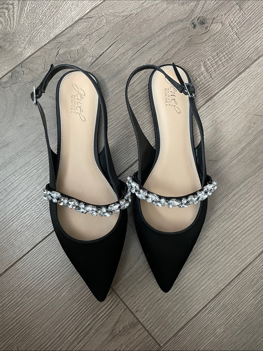 Jewel Badgley Mischka Bambi Crystal-Embellished Slingback Flats Sz:9